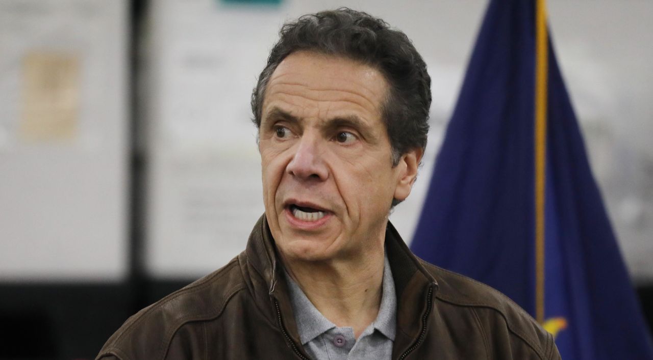 New York Governor Andrew Cuomo speaks to the media and members of the National Guard on March 23, in New York City.