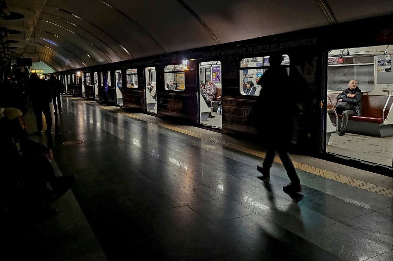 People shelter inside a metro station during a partial power outage in Kyiv,?Ukraine, on?December 16.