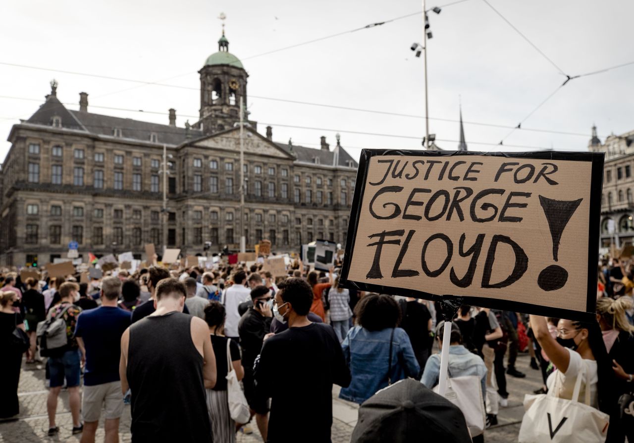 People protest in Amsterdam, Netherlands, on June 1.