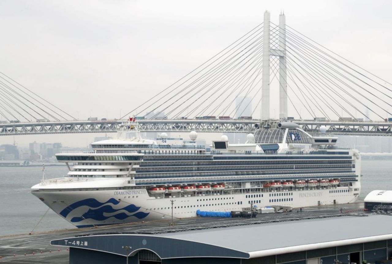 Photo taken Feb. 26, 2020, shows the coronavirus-hit Diamond Princess cruise ship at Yokohama Port near Tokyo. 