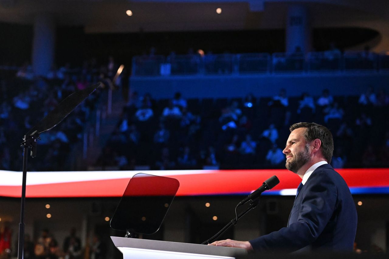 Sen. JD Vance speaks on the third night of the Republican National Convention on Wednesday, July 17, in Milwaukee.