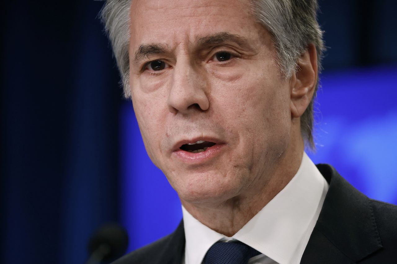 U.S. Secretary of State Antony Blinken holds a news conference at the State Department Harry S. Truman headquarters on March 13, in Washington, D.C. 