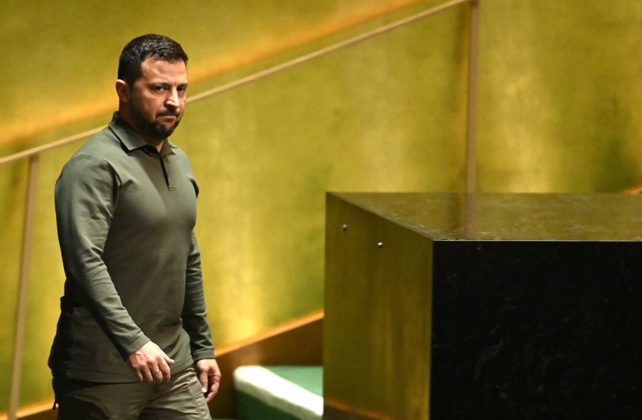  Ukrainian President Volodymyr Zelensky arrives to address the 78th United Nations General Assembly at UN headquarters in New York City on September 19.