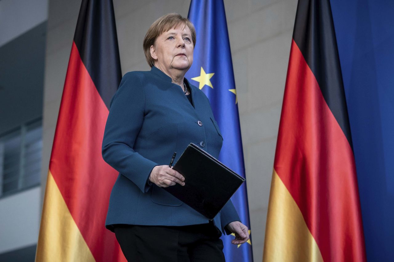 German Chancellor Angela Merkel arrives for a press conference on the coronavirus in Berlin, Germany, on March 22.