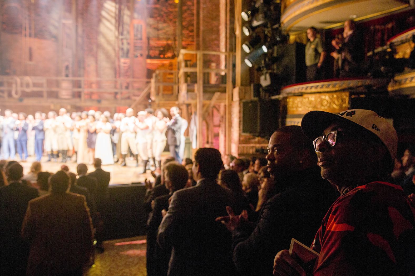 Film director Spike Lee, right, and rapper Busta Rhymes attend the show's opening night on Broadway.