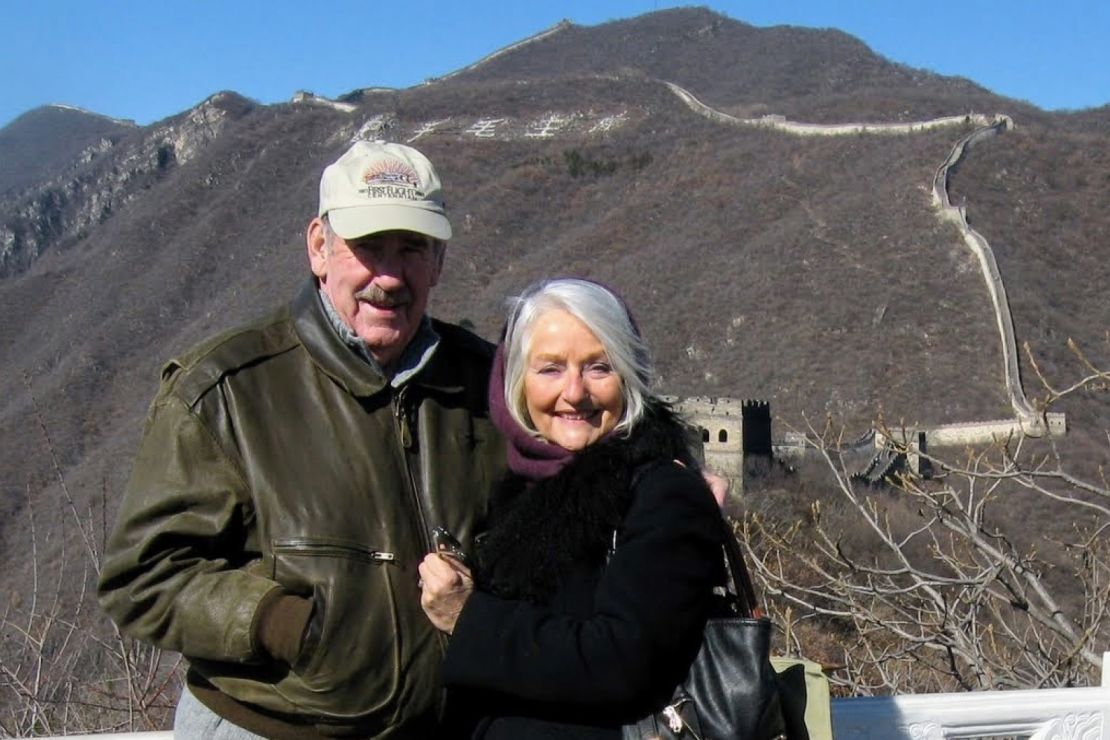Ian and Ilona continued to travel after they both retired. Here they are in China on the Great Wall.