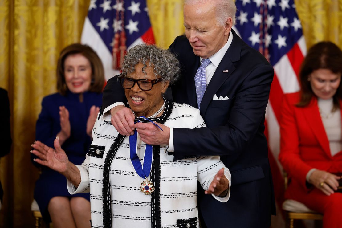 President Joe Biden awards the Medal of Freedom to educator and activist Opal Lee during a ceremony in the East Room of the White House on May 3, 2024 in Washington, DC.