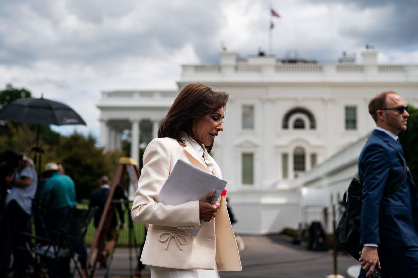 Jeanine Pirro departs following a television interview at the White House on September 2.