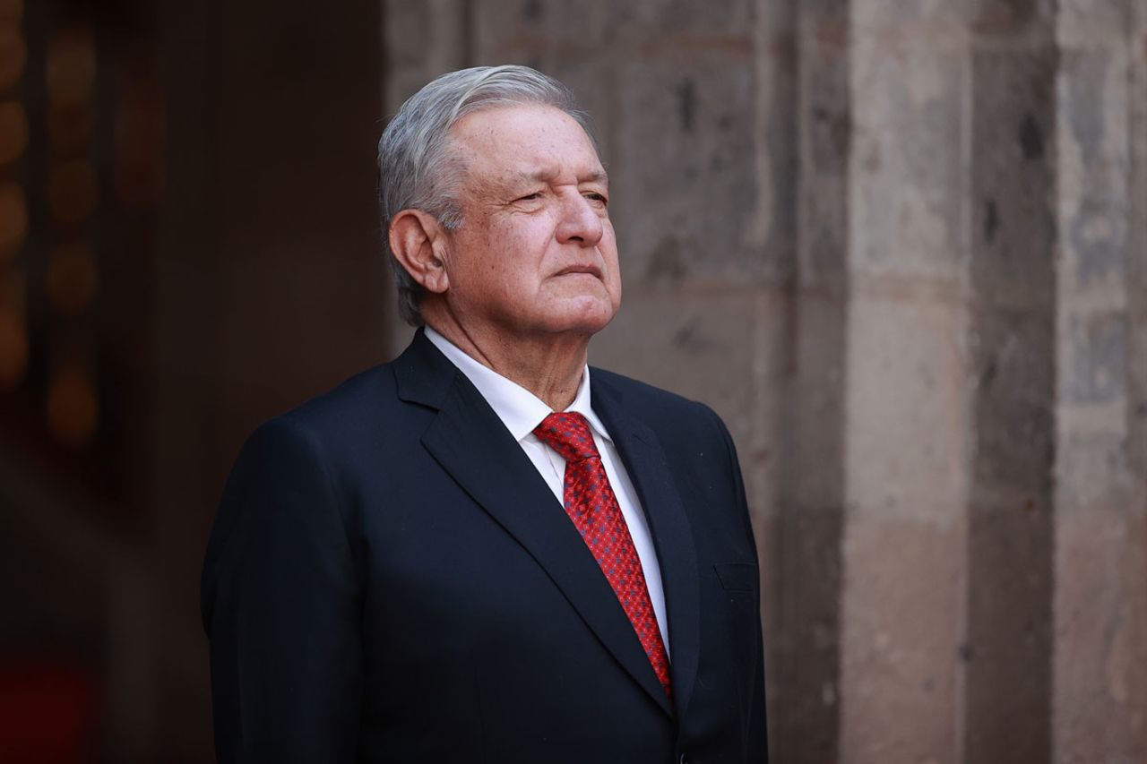 Mexican President Andres Manuel Lopez Obrador looks on during a during a ceremony at Palacio Nacional in Mexico City, Mexico on February 23.