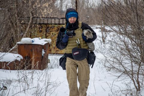 Ukrainian photojournalist Maksym Levin in Donetsk region, Ukraine on January 25. 