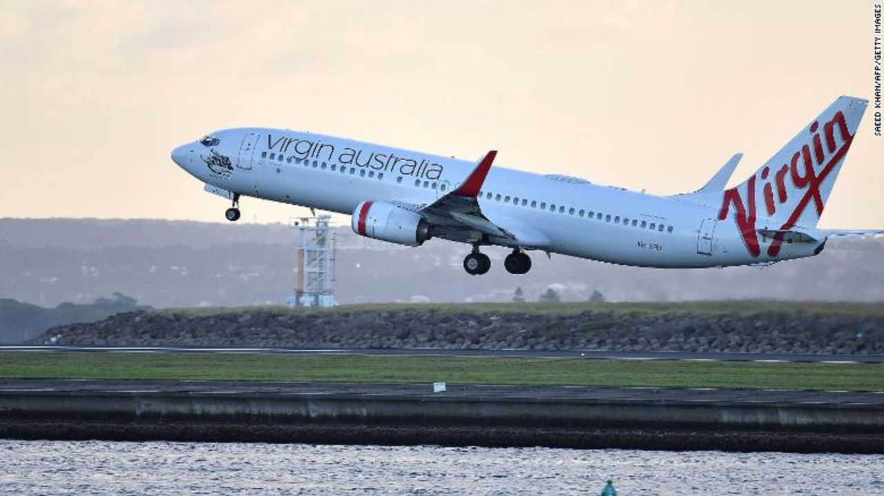 A Virgin Australia flight taking off from Sydney International Airport in March.