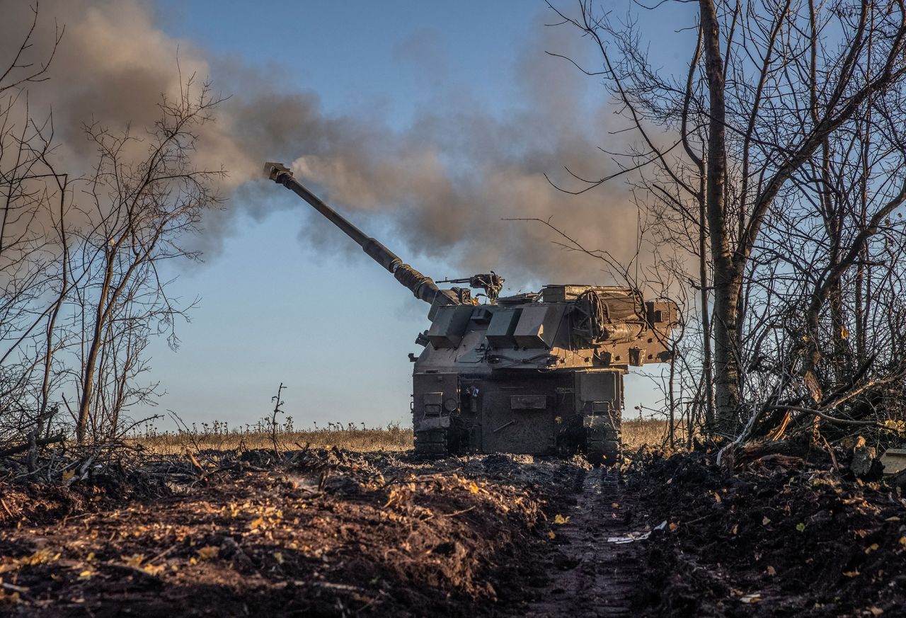 Ukrainian servicemen fire a Polish self-propelled howitzer Krab toward Russian positions on a frontline in?the Donetsk?region, Ukraine, on November 8.