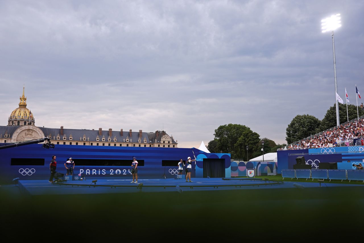 Dark clouds loom over the archery women's individual event in Paris on Wednesday.