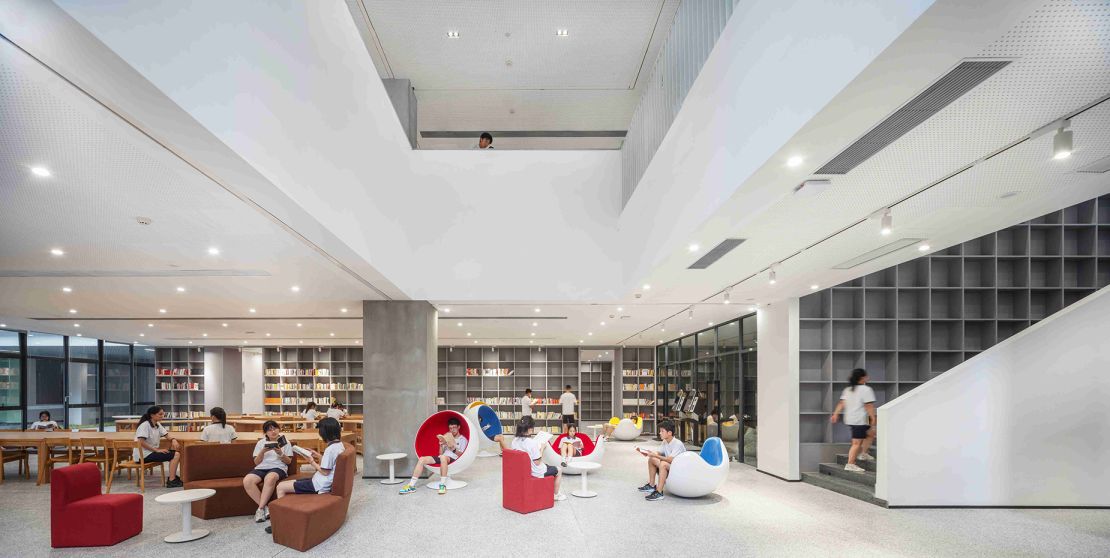 A communal study space at the boarding school, which is designed "(to give) students a space to relax and relieve their stresses between their lessons," Ma's statement explained.