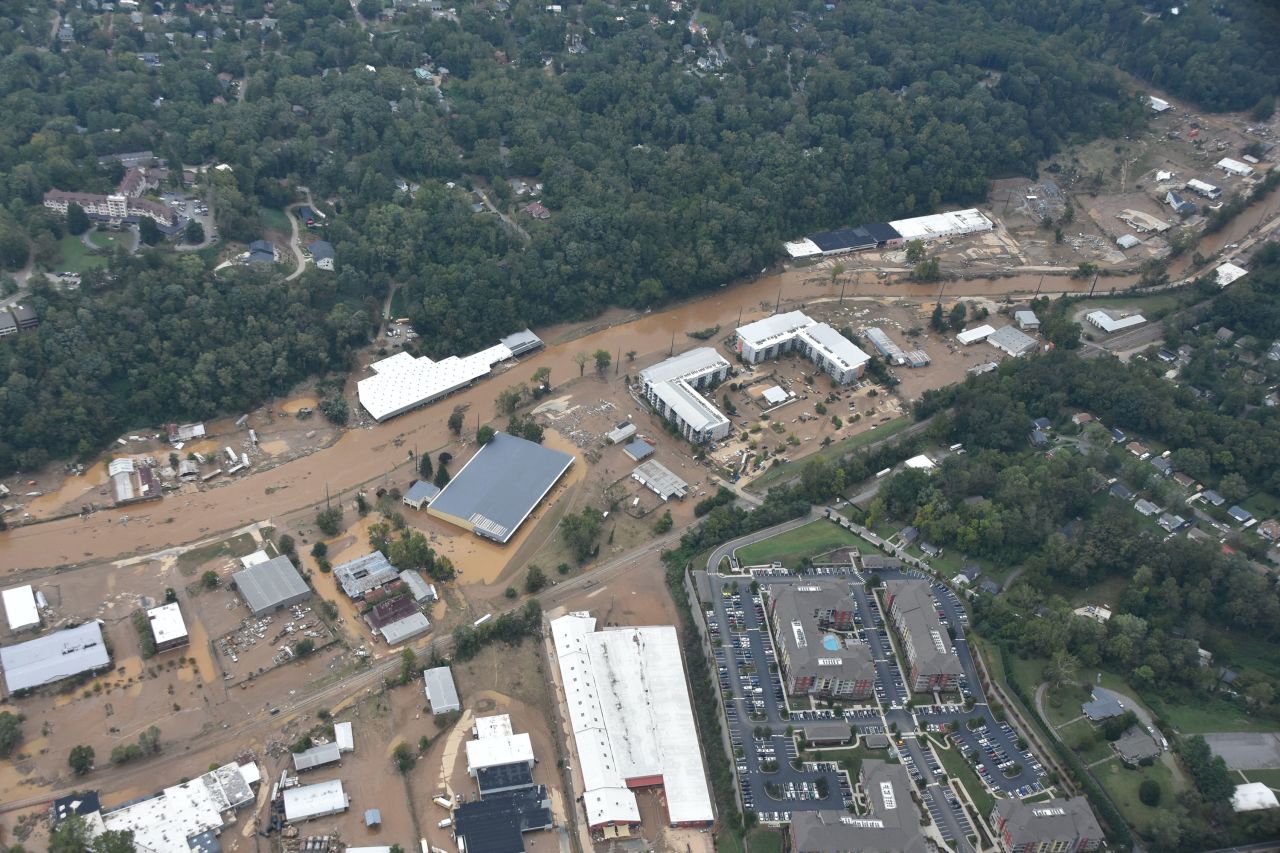 Floodwaters are seen in South Asheville, North Carolina, in this image released by the North Carolina Department of Transportation on Saturday, September 28.