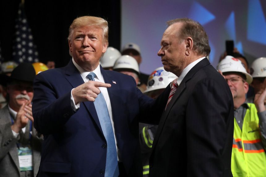 President Trump greets Harold Hamm at a conference in Pittsburgh, Pennsylvania in 2019.