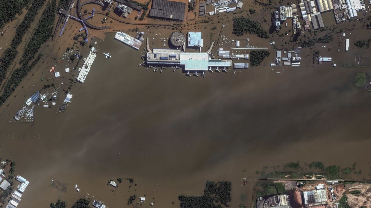 Porto Alegre's Salgado Filho International Airport is pictured under flood water on May 7.
