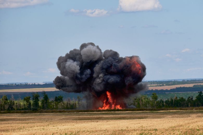 A Russian Shahed UAV crashes into an agricultural field on August 10 after being down by a Ukrainian anti-drone unit.