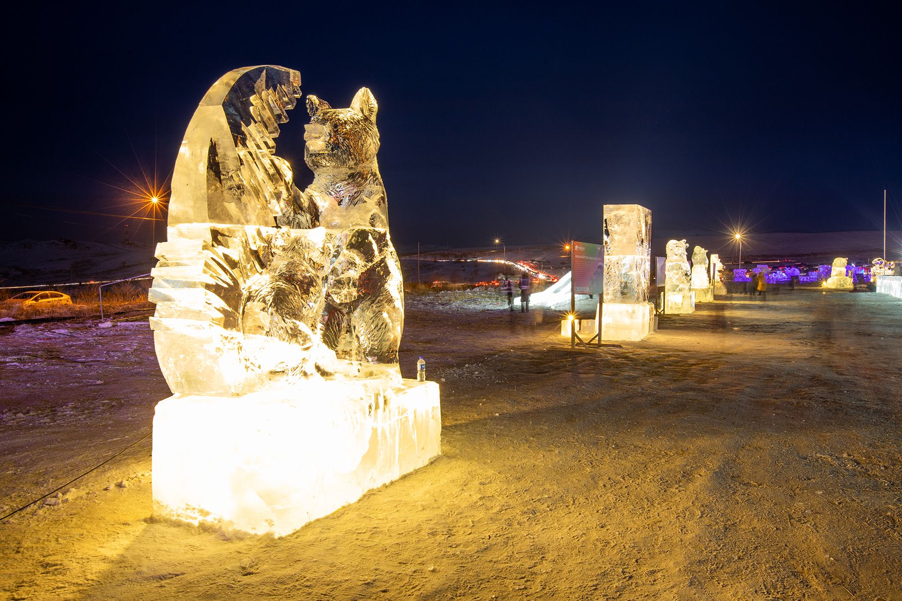 The festival includes 52 ice sculptures that were carved in the form of the country's endangered Gobi bears.