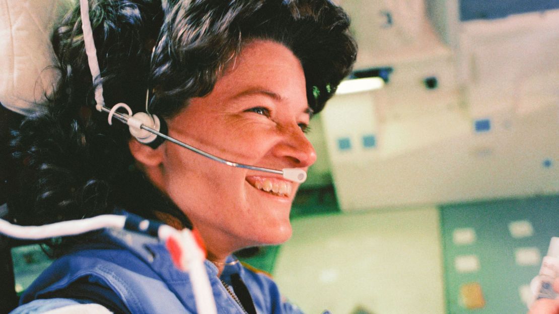 Astronaut Sally Ride, the first American woman to fly in space, smiles aboard the Space Shuttle Challenger during the STS-7 mission in June 1983.
