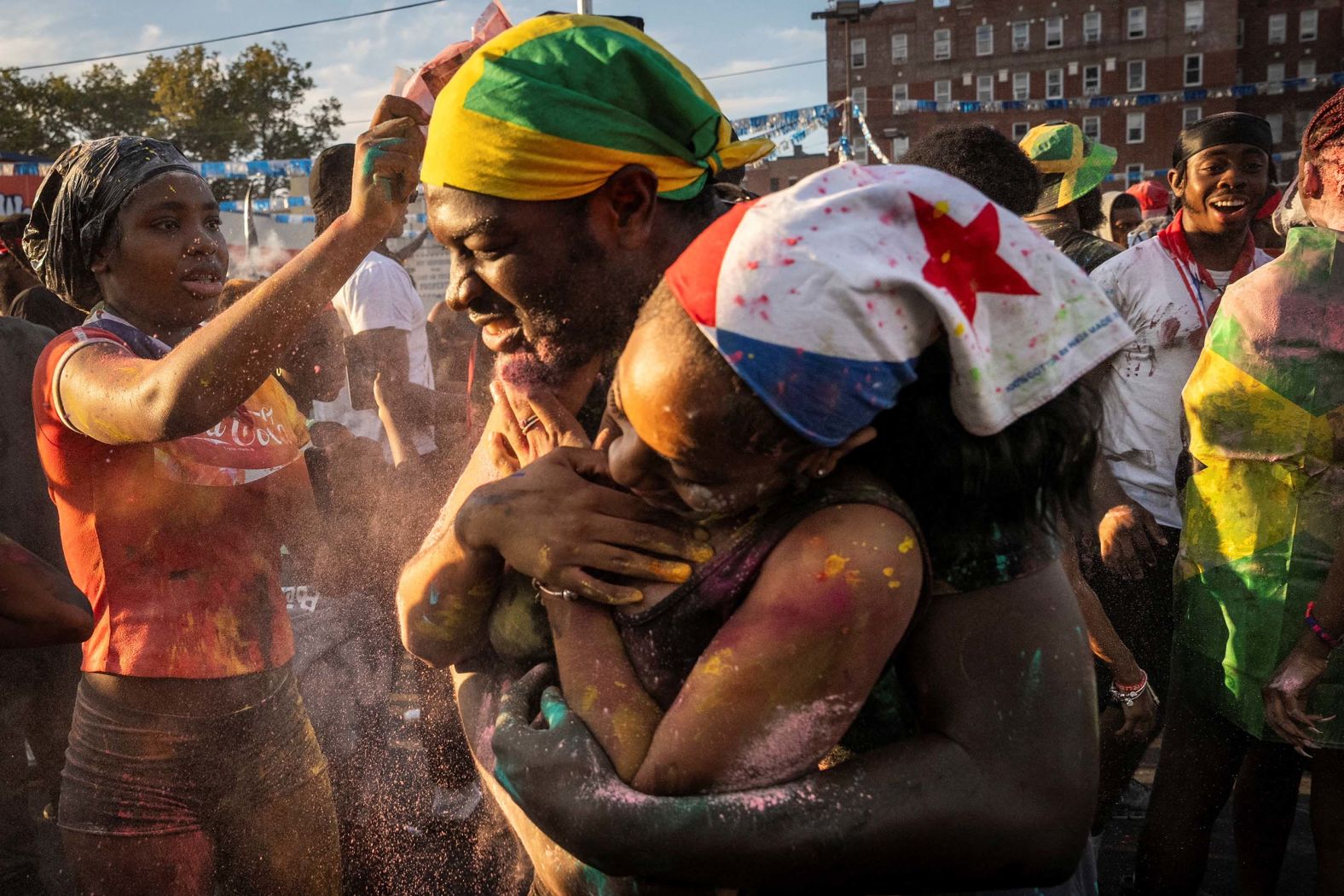 People take part in a J'ouvert celebration in Brooklyn, New York, on Monday, September 1. J'Ouvert is a pre-dawn reverie with roots in the emancipation of enslaved people in the Caribbean.