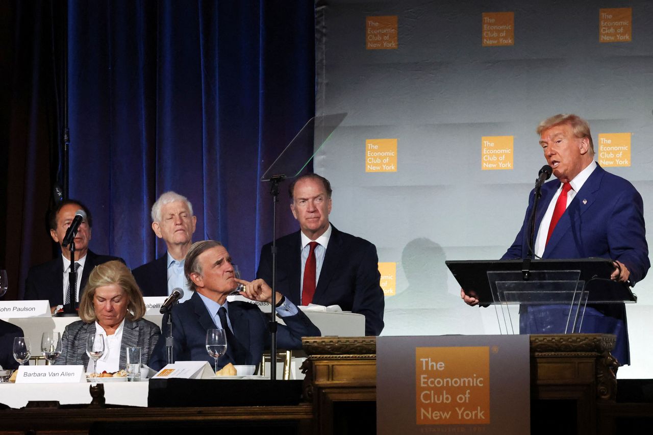 Former President Donald Trump speaks at the Economic Club of New York in New York City on September 5.