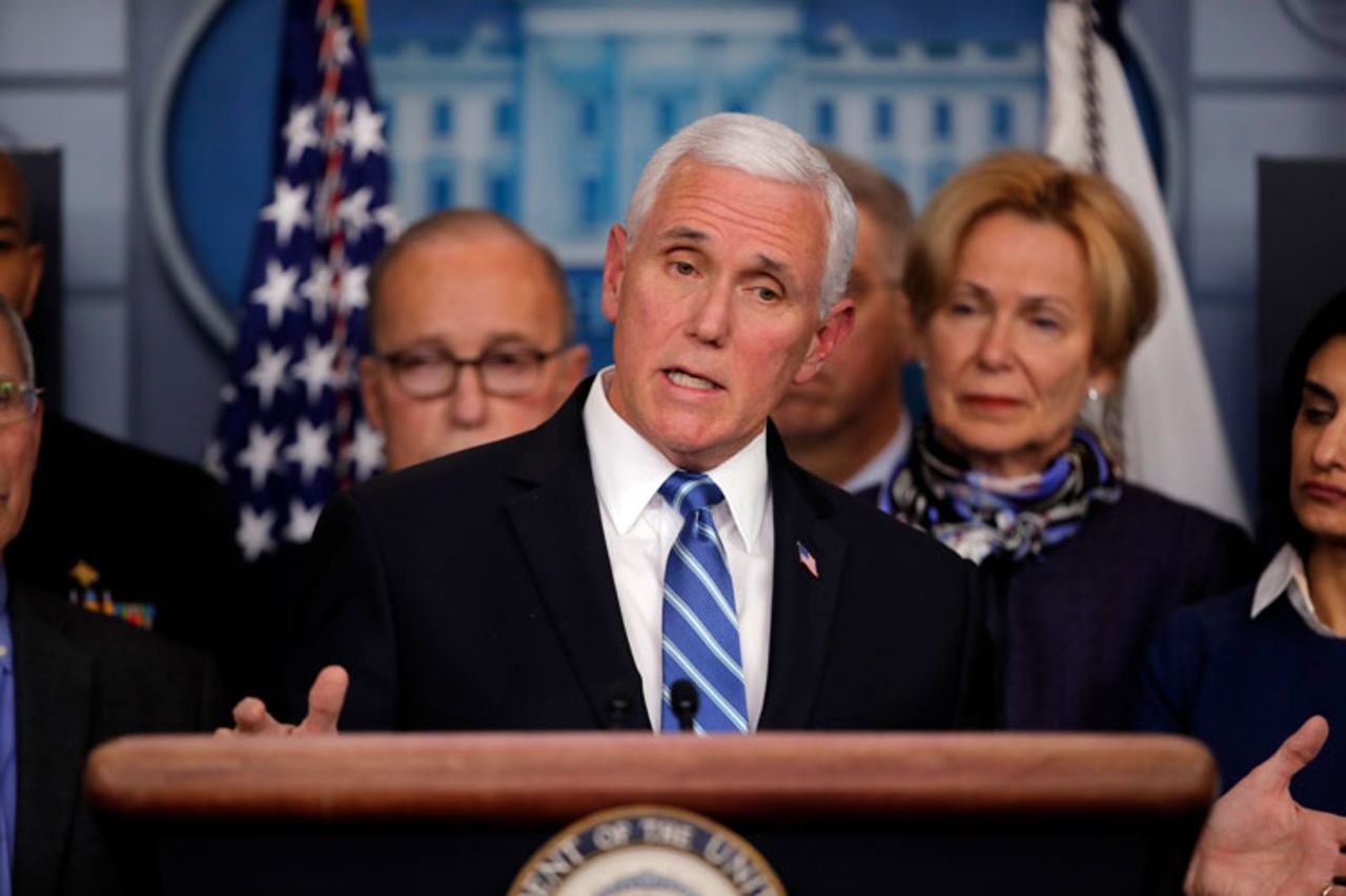 Vice President Mike Pence speaks in the briefing room of the White House in Washington, Tuesday, March, 10, about the coronavirus outbreak. 