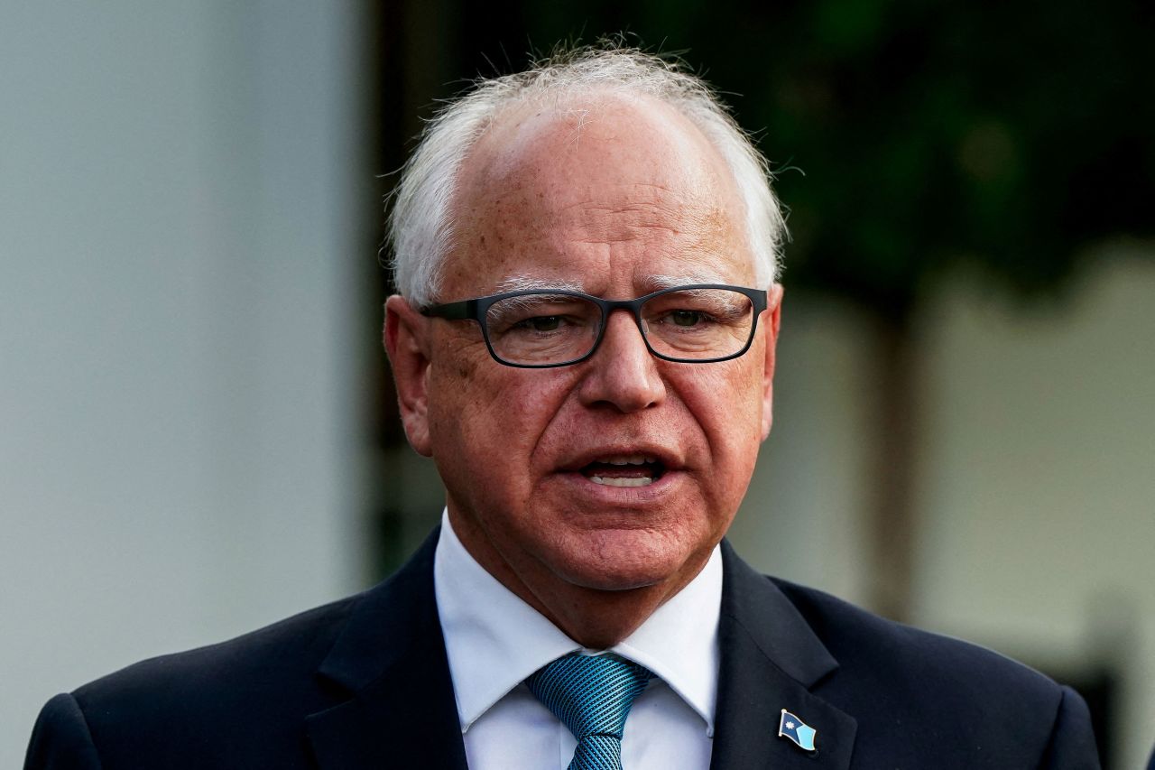 Minnesota Gov. Tim Walz speaks to the press outside the White House on July 3.