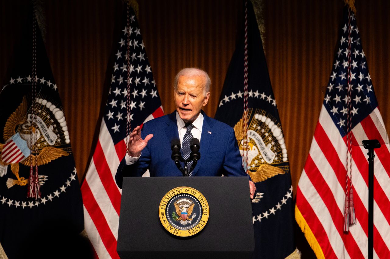 US President Joe Biden speaks to attendees while commemorating the 60th anniversary of the Civil Rights Act on July 29, in Austin, Texas.