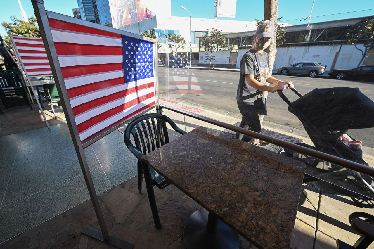 Tables are empty at a diner in West Hollywood, California, on November 30.