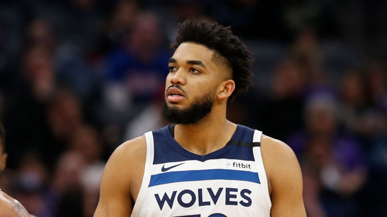 Minnesota Timberwolves center Karl-Anthony Towns during the second half of an NBA basketball game against the Sacramento Kings in Sacramento, California, Monday, February 3.