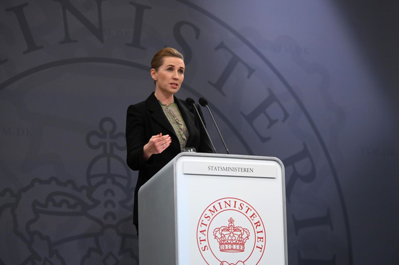 Danish Prime Minister Mette Frederiksen addresses a press conference about the novel coronavirus in Copenhagen, Denmark, on April 6.