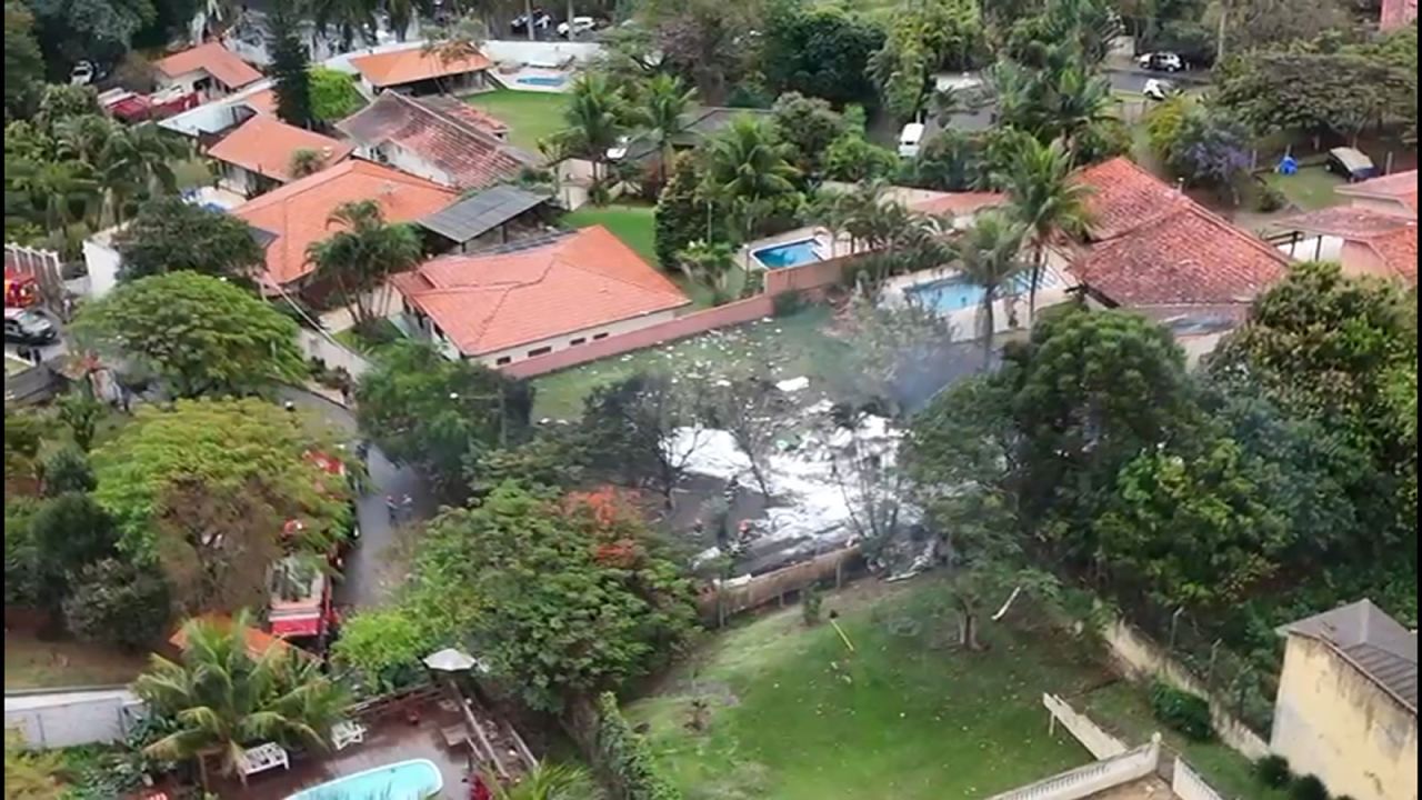 An image taken from video shows the aftermath of the crash in Vinhedo, Brazil, on Friday, August 9.