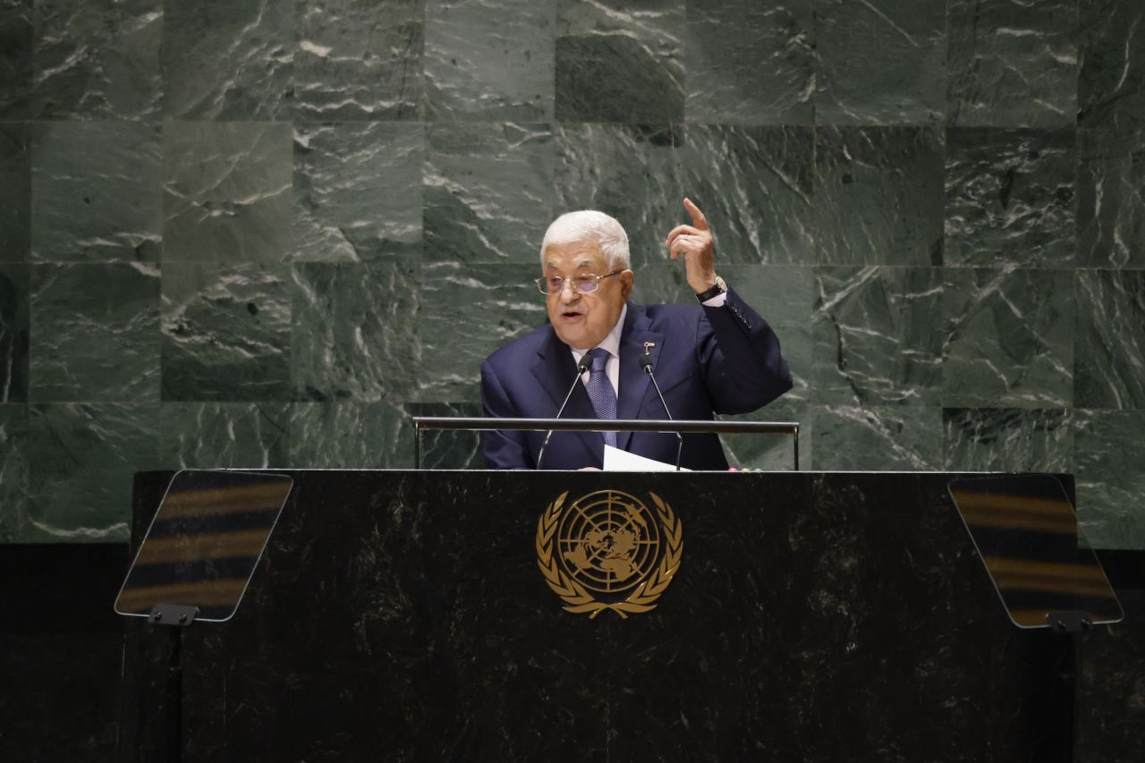 Palestinian President Mahmoud Abbas speaks during the United Nations General Assembly on September 21.