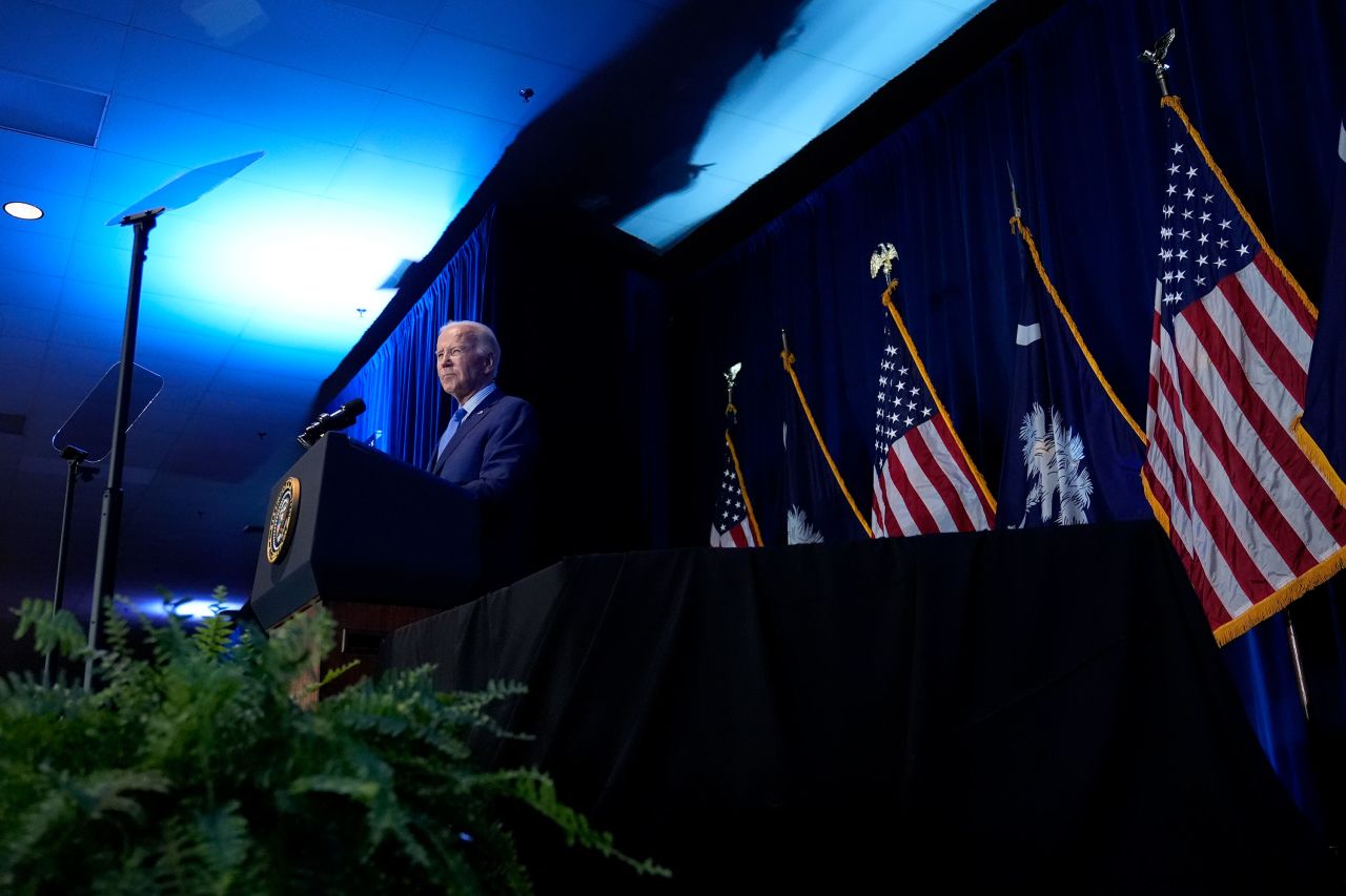 President Joe Biden speaks at South Carolina's First in the Nation Dinner in Columbia, South Carolina, on January 27. 