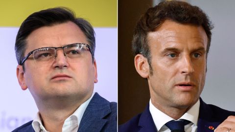 Ukrainian Foreign Minister Dmytro Kuleba and French President Emmanuel Macron. 