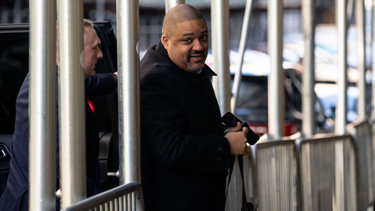 Manhattan District Attorney Alvin Bragg arrives at the District Attorney's office in New York, Thursday, March 30.