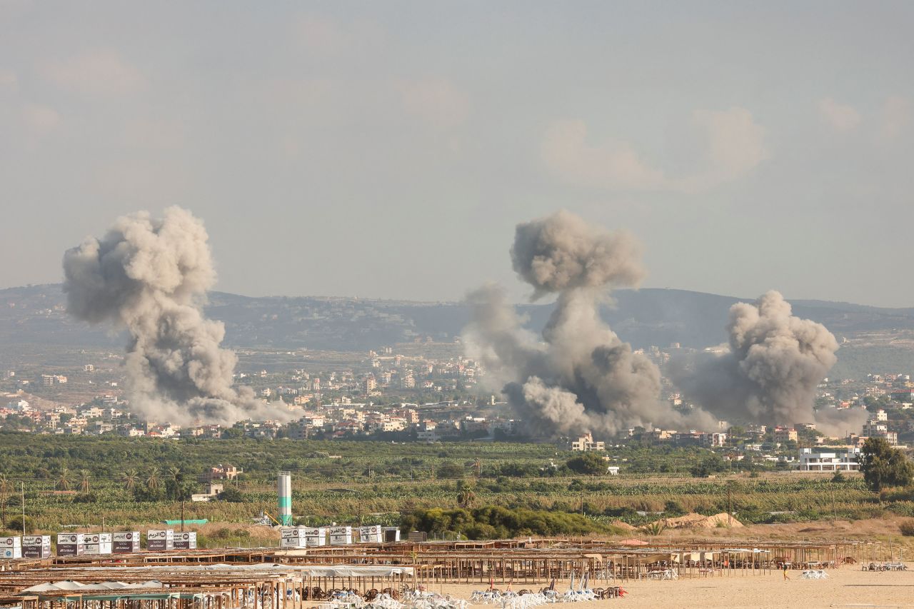 Smoke rises in Tyre, Lebanon, on Monday.