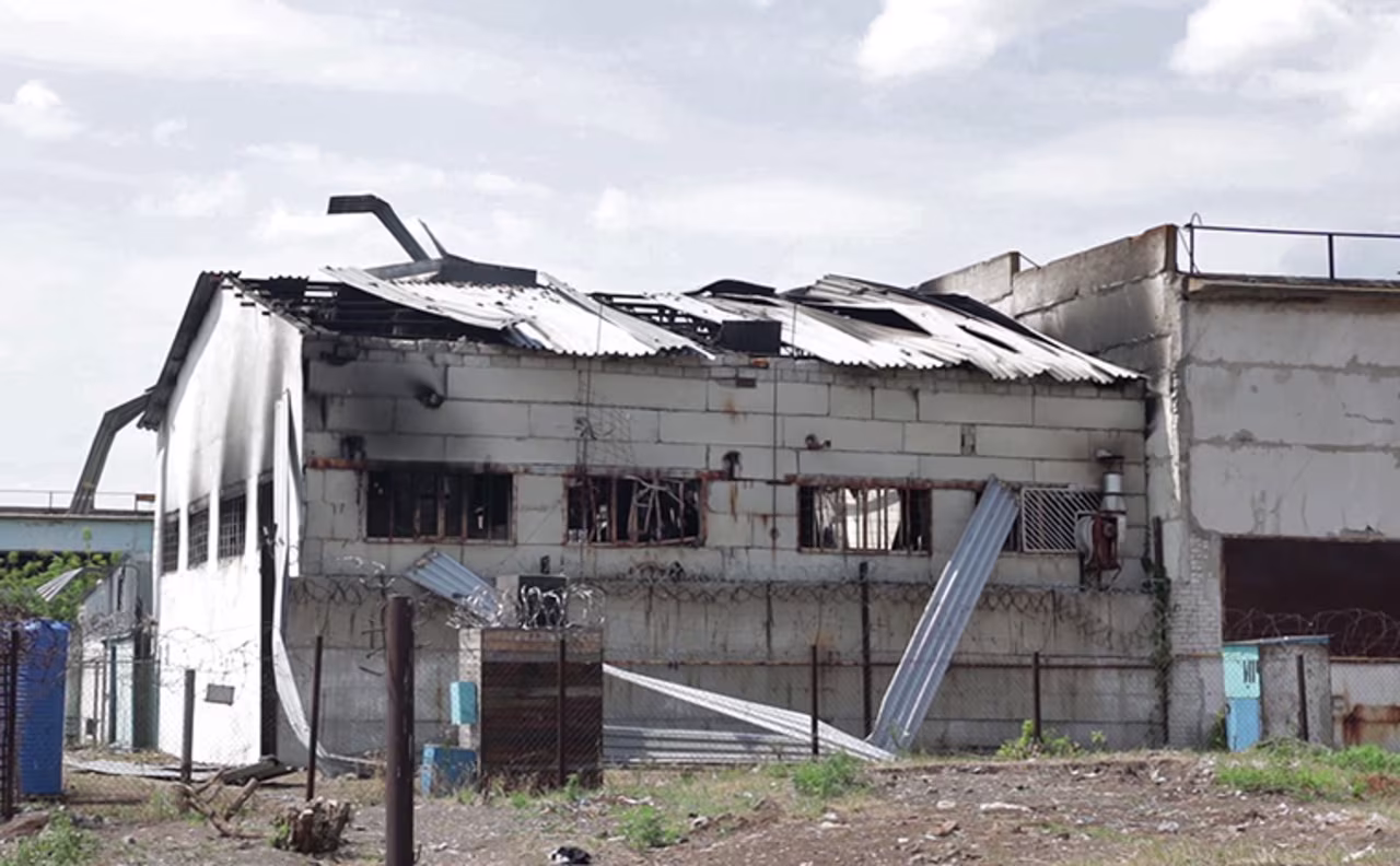 This image taken from video shows a destroyed barrack at a prison in Olenivka, in an area controlled by Russian-backed separatist forces, in eastern Ukraine, on July 29.