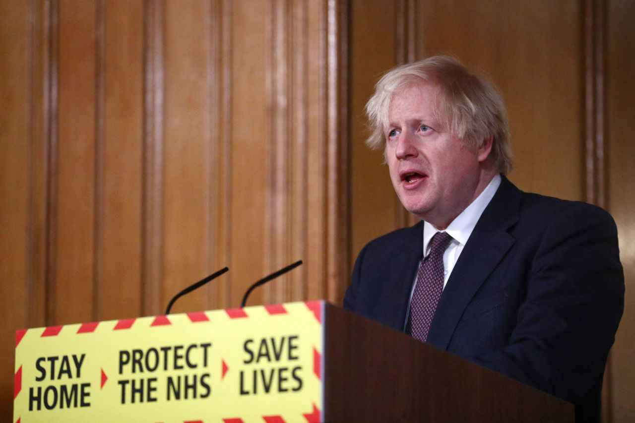 Britain's Prime Minister Boris Johnson speaks during a press conference inside 10 Downing Street in London on March 8.