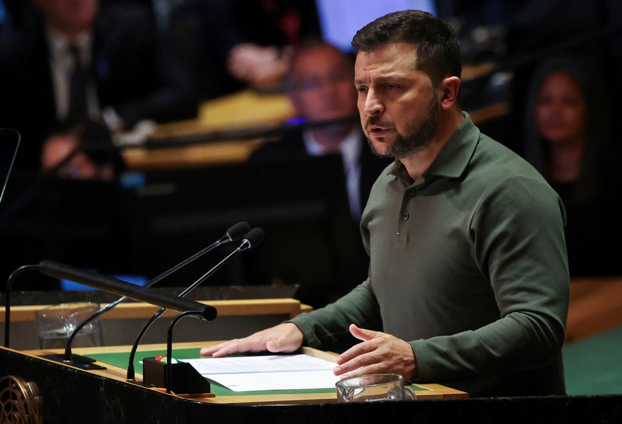 Zelenskiy addresses the 78th Session of the U.N. General Assembly in New York City, on Tuesday, September 19.