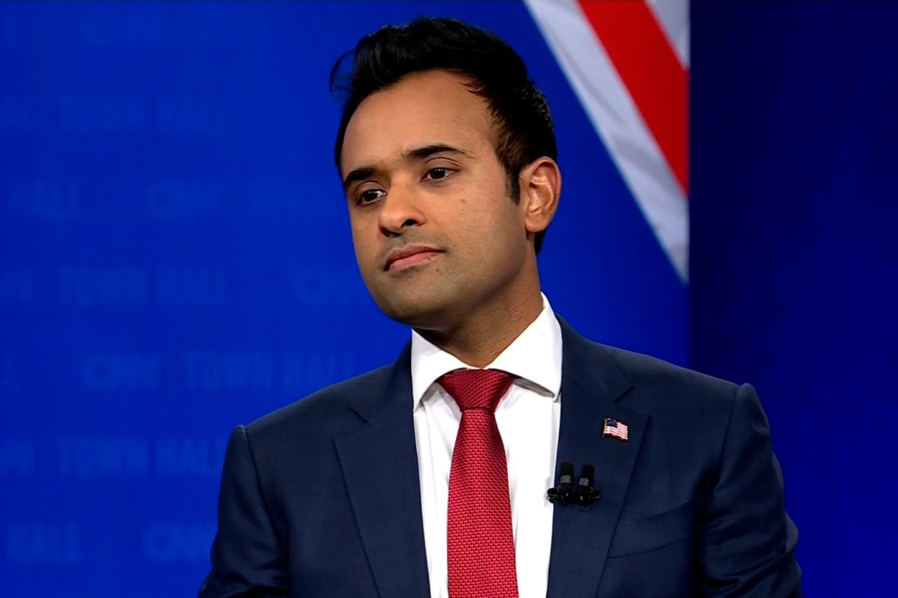 Republican presidential candidate Vivek Ramaswamy participates in a CNN Republican Town Hall moderated by CNN’s Abby Phillip at Grand View University in Des Moines, Iowa, on Wednesday.