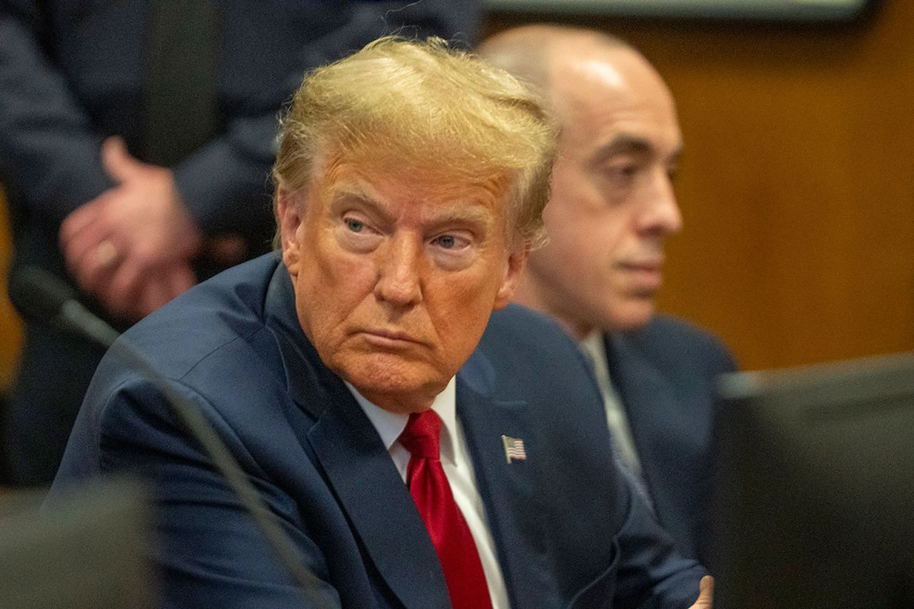 Former US President Donald Trump attends a pre-trial hearing at Manhattan Criminal Court on February 15, in New York City. T