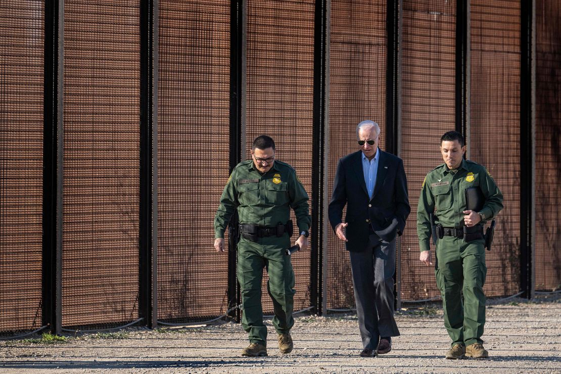 President Joe Biden speaks with U.S. Customs and Border Protection officials during a visit to the U.S.-Mexico border in El Paso, Texas, last year.