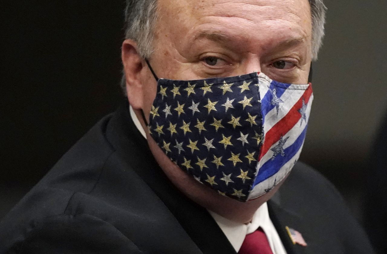 Secretary of State Mike Pompeo looks on as he meets with civil society leaders in Tbilisi, Georgia, on November 18. 