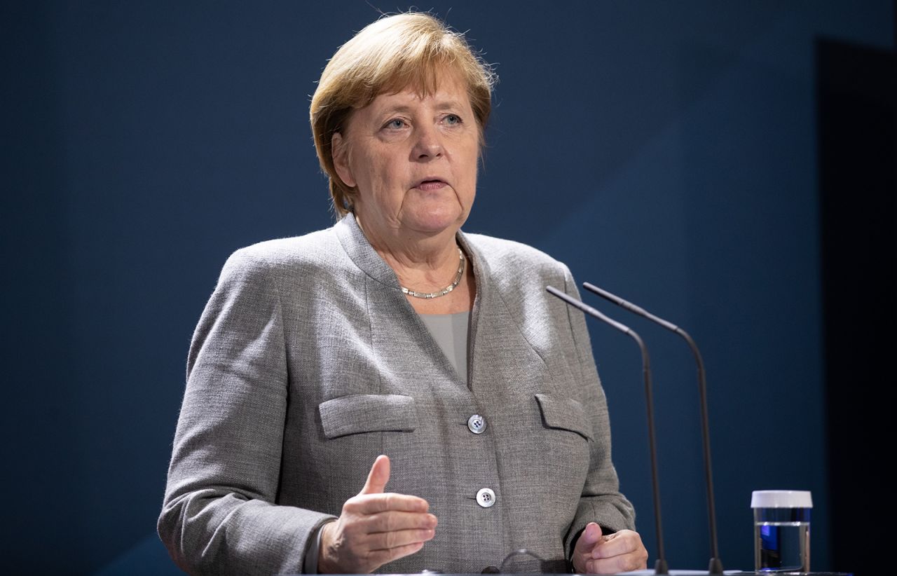 German Chancellor Angela Merkel speaks to the media in Berlin, on November 10.