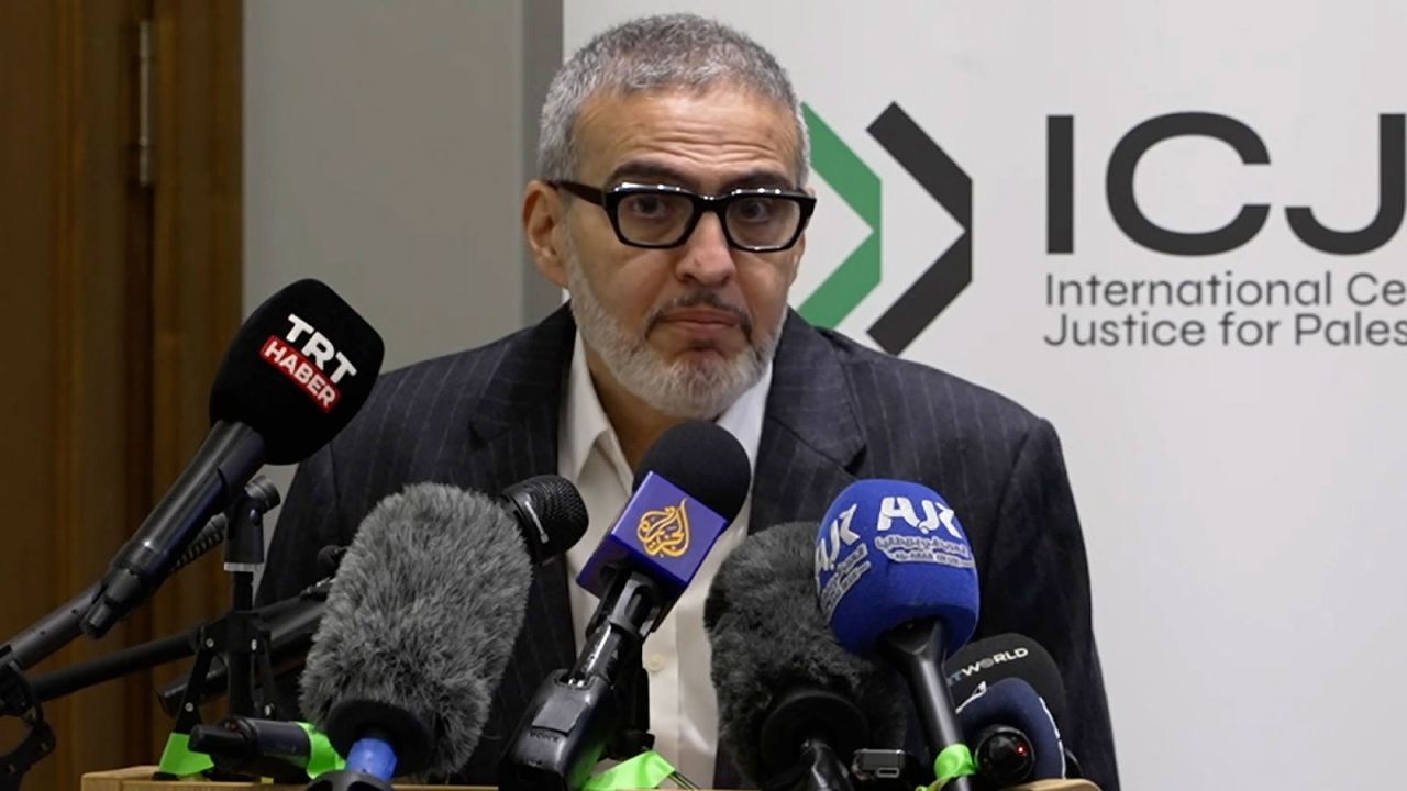 Dr Ghassan Abu-Sittah speaks at a news conference in London, on Monday, November 27.