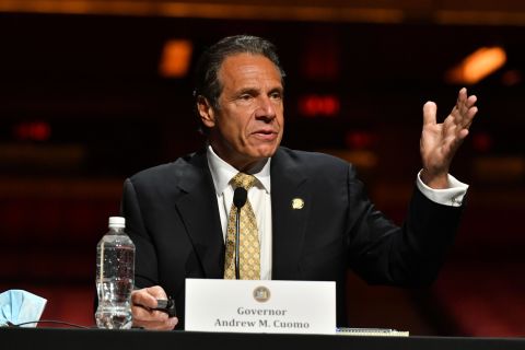 Governor Andrew Cuomo holds a press conference at Radio City Music Hall in New York City on May 17.