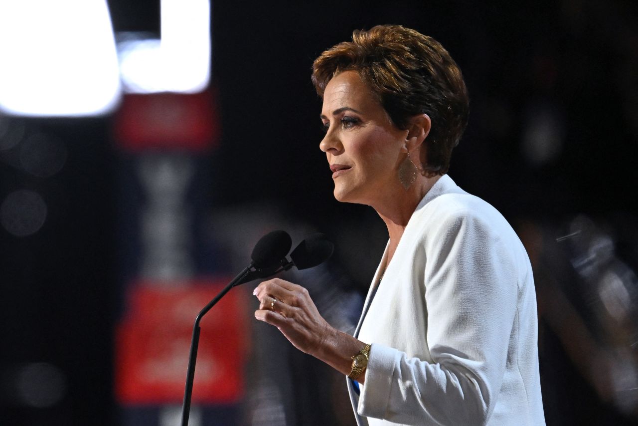 Kari Lake speaks during the Republican National Convention in Milwaukee, Wisconsin, on July 16.