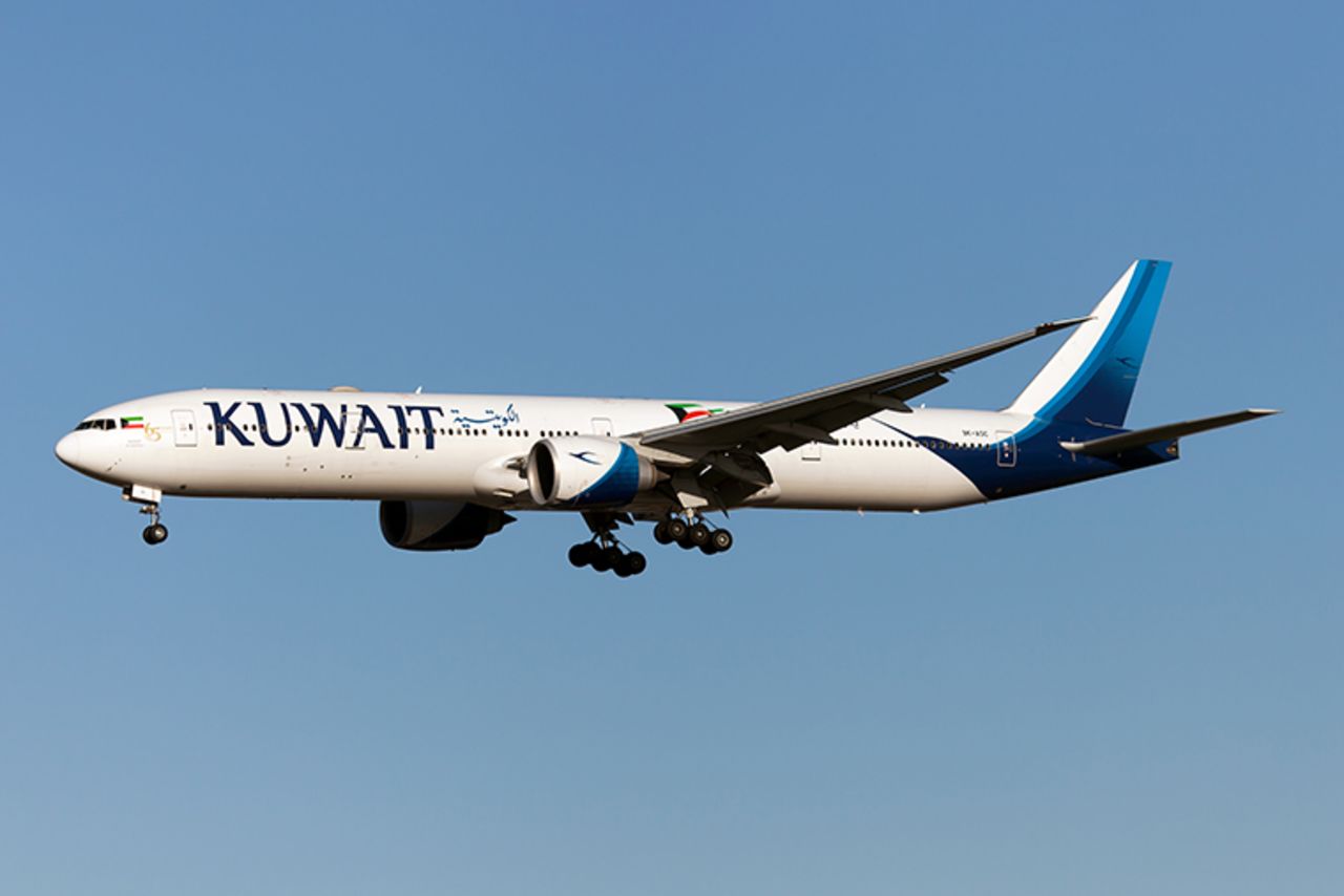 A Kuwait Airways Boeing 777-300ER lands at London Heathrow airport on January 19. 